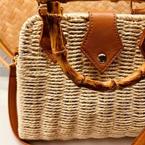 straw and vegan leather mini bag